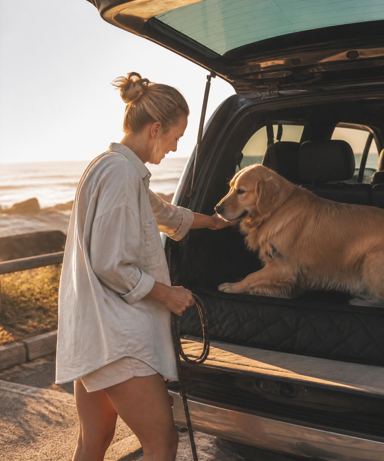 Hard Bottom Dog Car Seat Extender in an SUV
